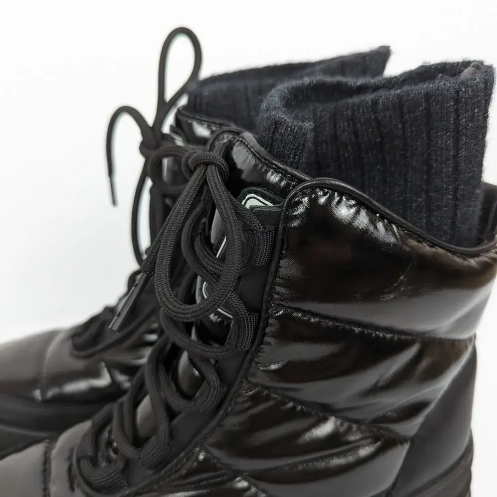 Sam Edelman Black Tabitha Quilted Lace-Up Boot Size 6